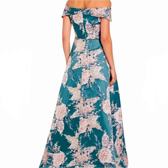 Adrienna Papell Off-shoulder Teal Evening Gown - Picture 3 of 6